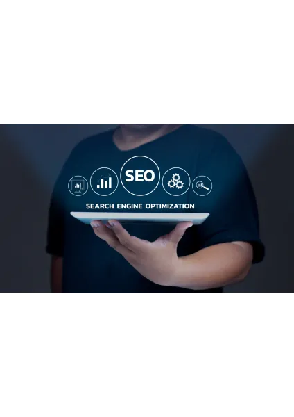 A man Serving SEO as a career change in a hand held electronic device.