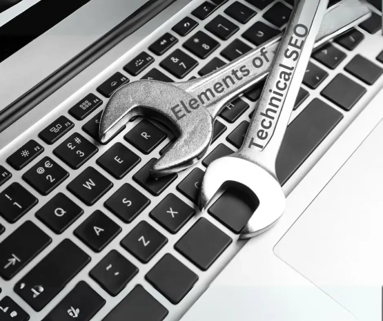 Wrenches placed over keyboard of laptop symbolizing elements of technical SEO.