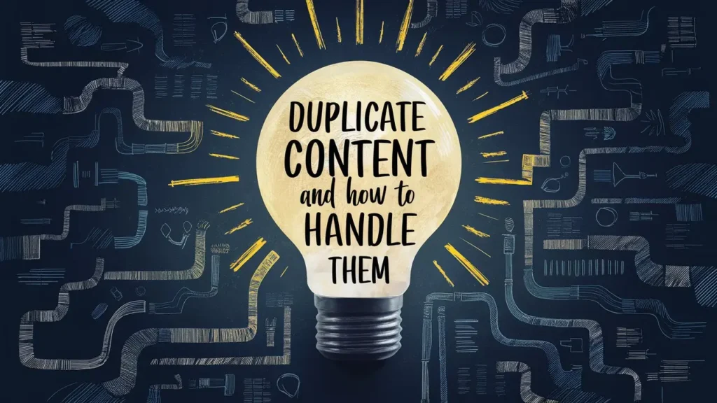 Filament bulb Lightened with the words "How to handle duplicate content." written in the body of bulb.